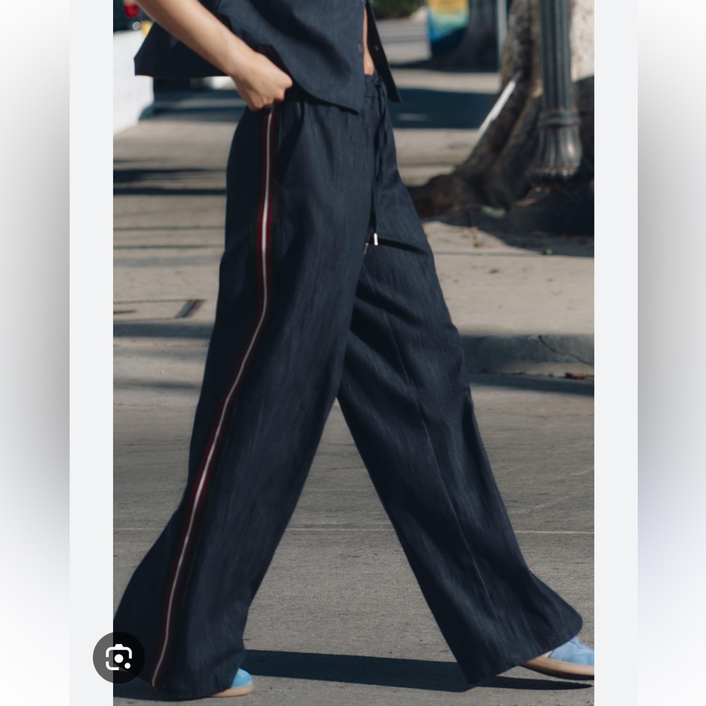 Zara Black Flare Jeans with Red Stripe